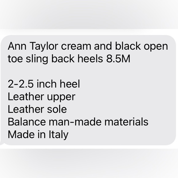 Ann Taylor off white and black Open Toe Slingback heels 8.5M - Picture 6 of 6